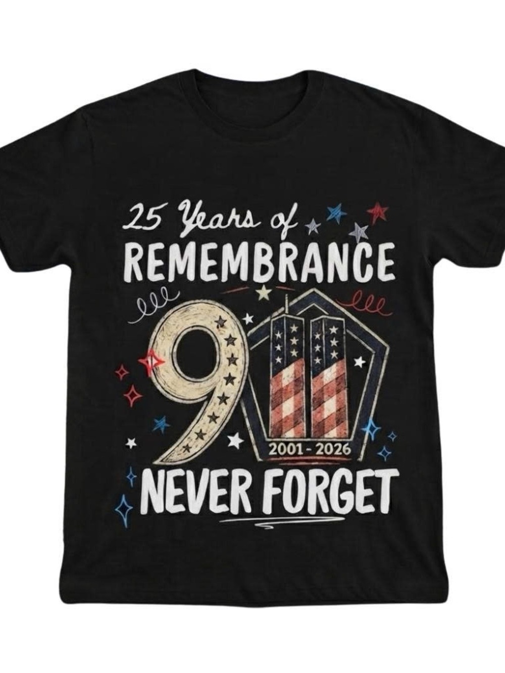 Never Forget 25 Years of Remembrance 9/11 Graphic Tee - Black
